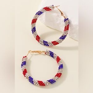 Sparkling Red, Blue & Silver Crystal Hoop Earrings